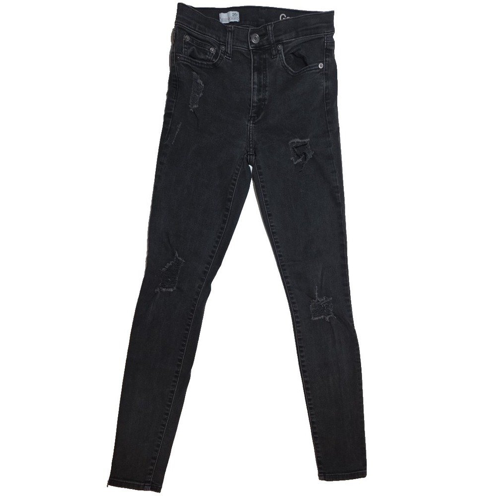 GAP 1969 26R Black Wash Distressed Skinny Leg Girlfriend Jeans 29" inseam
